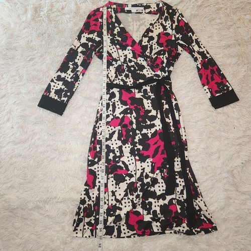 Diane von Furstenberg Julian Two Silk Wrap Dress Black Fuschia Womens Size 2 - Picture 7 of 10