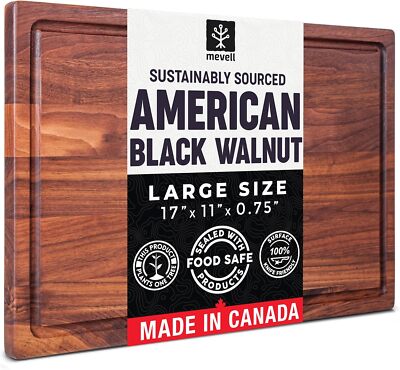 Walnut Kitchen Cutting Board, Reversible Wooden Cutting Board with Juice Chute