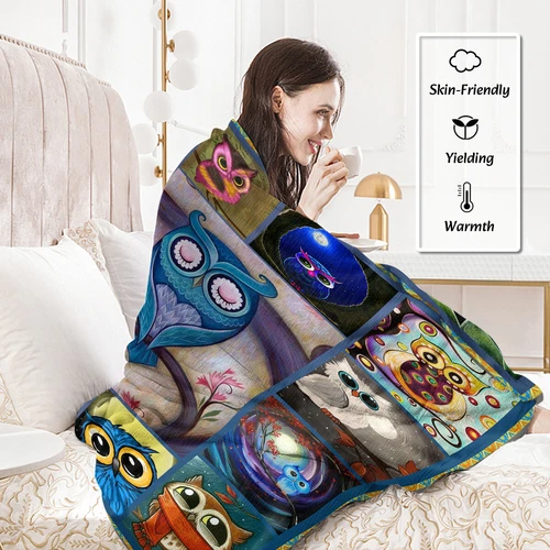 50"x60"Cozy Warm Moon Owl Flannel Fleece Throw Blanket Cute Night Owl for Lovers - Picture 6 of 10