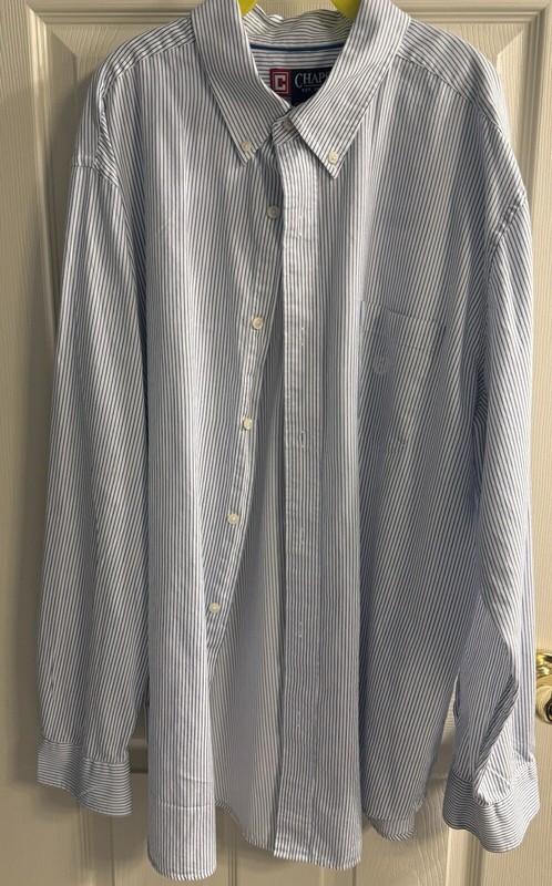 Chaps Men’s Long Sleeve Blue Pinstripe Shirt 100% Cotton XXL 2XL