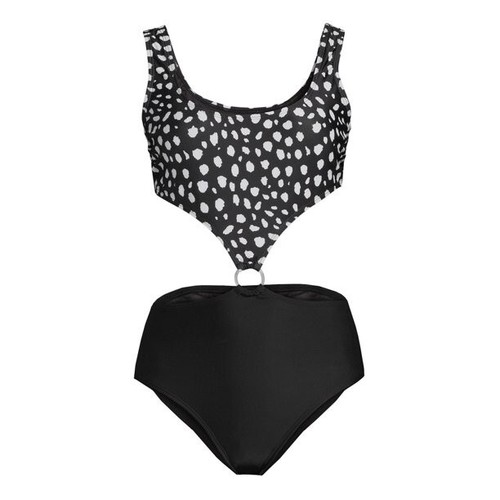 No Boundaries Monokini One Piece Juniors Swimsuit Black/White Size 2X (19-21) - Picture 4 of 4