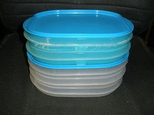 Tupperware 6 pc set Fridge Stackables 5 stacking trays & med blue lid crafts