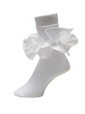 GIRLS BIG FULL RUFFLE SOCKS   White w/ White Trim PAGEANT FANFARE ORGANZA