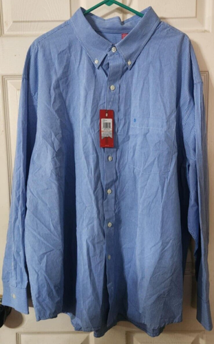 IZOD-Mens Long Sleeve Button Down Shirt-3XL XXXL Big/Tall-Blue-100% Cotton