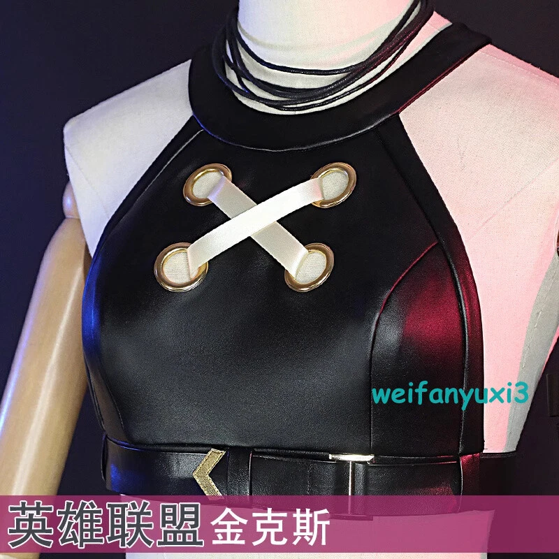 LOL Arcane Cosplay Jinx COS Costume Women Uniform Outfit Fullset With Necklace - Image 2 of 4