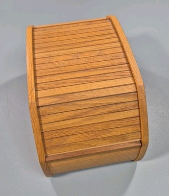 Vintage Wooden Roll Top Floppy Disk Box 5.25  Industrial MCM Storage 11x7x7