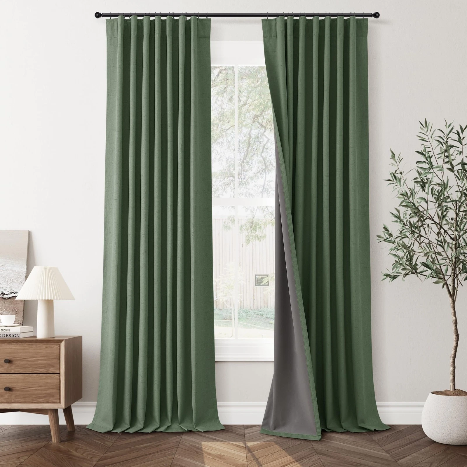 Jowels Olive Green Blackout Curtains 90 Inch Long 2 Panels Set Back Tab Pinch