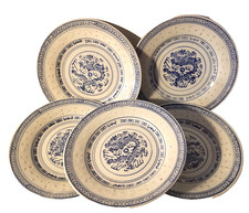 Juego de 5 platos de porcelana de arroz dragón azul blanco chino vintage - 15 cm