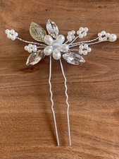 2 Wedding Bridal Rhinestone Pearl-Look Silver Tone Hair Picks Feminine Dreamy