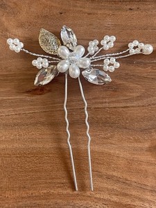 2 Wedding Bridal Rhinestone Pearl-Look Silver Tone Hair Picks Feminine Dreamy