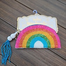Made in India Handmade Beaded Tasseled Rainbow Zip-Around Pouch Wallet