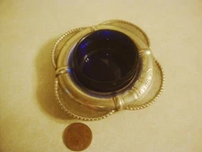 Vtg Life Buoy Salt Cellar H.M.S. English Electro Plate Cobalt Blue Glass Insert!