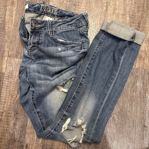 Vintage Decree size 1 low rise Distressed blue denim jean