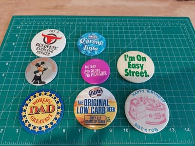 Vintage Promo Button Lot Burger King Bulls-Eye Barbecue Miller Lite Corona