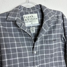 Frank & Eileen Barry Grey White Windowpane Plaid Flannel Shirt XS Made in USA