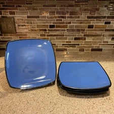 Gibson Soho Lounge Square Stoneware Dinner Plates Blue Sapphire Cobalt Set Of 4