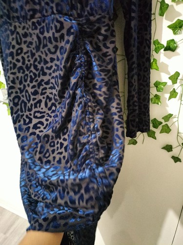 Plt blue velvet longsleeve ruched side dipped hem midi maxi dress size UK 16 - Picture 6 of 17
