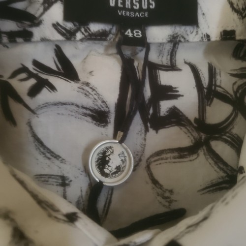 VERSACE VERSUS Shirt Mens Graffiti Logo All-Over Long Sleeve Cotton White Size S - Picture 12 of 24