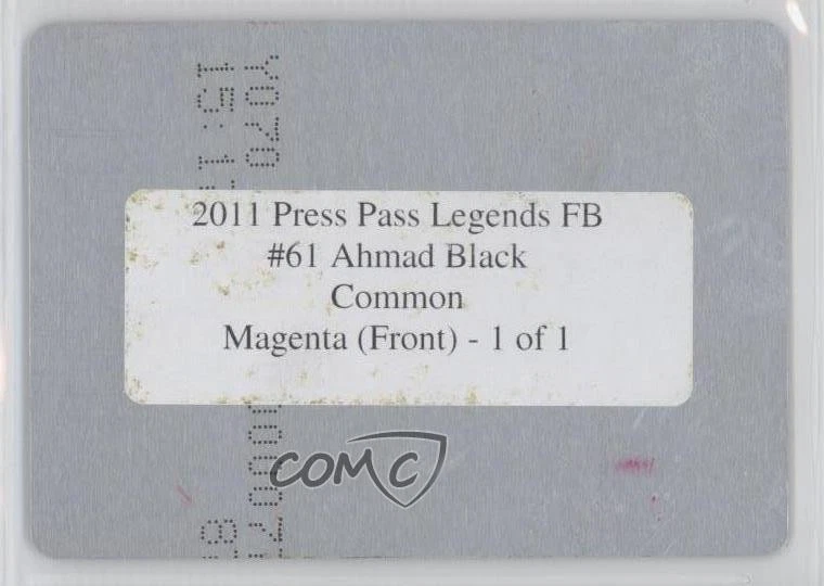 2011 Legends Printing Plate Magenta Front 1/1 Ahmad Black #61 Rookie RC 0f3 - Image 2 of 3
