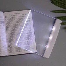 Flat LED Book Light for Reading - Clear Bookmark Light - Wireless White