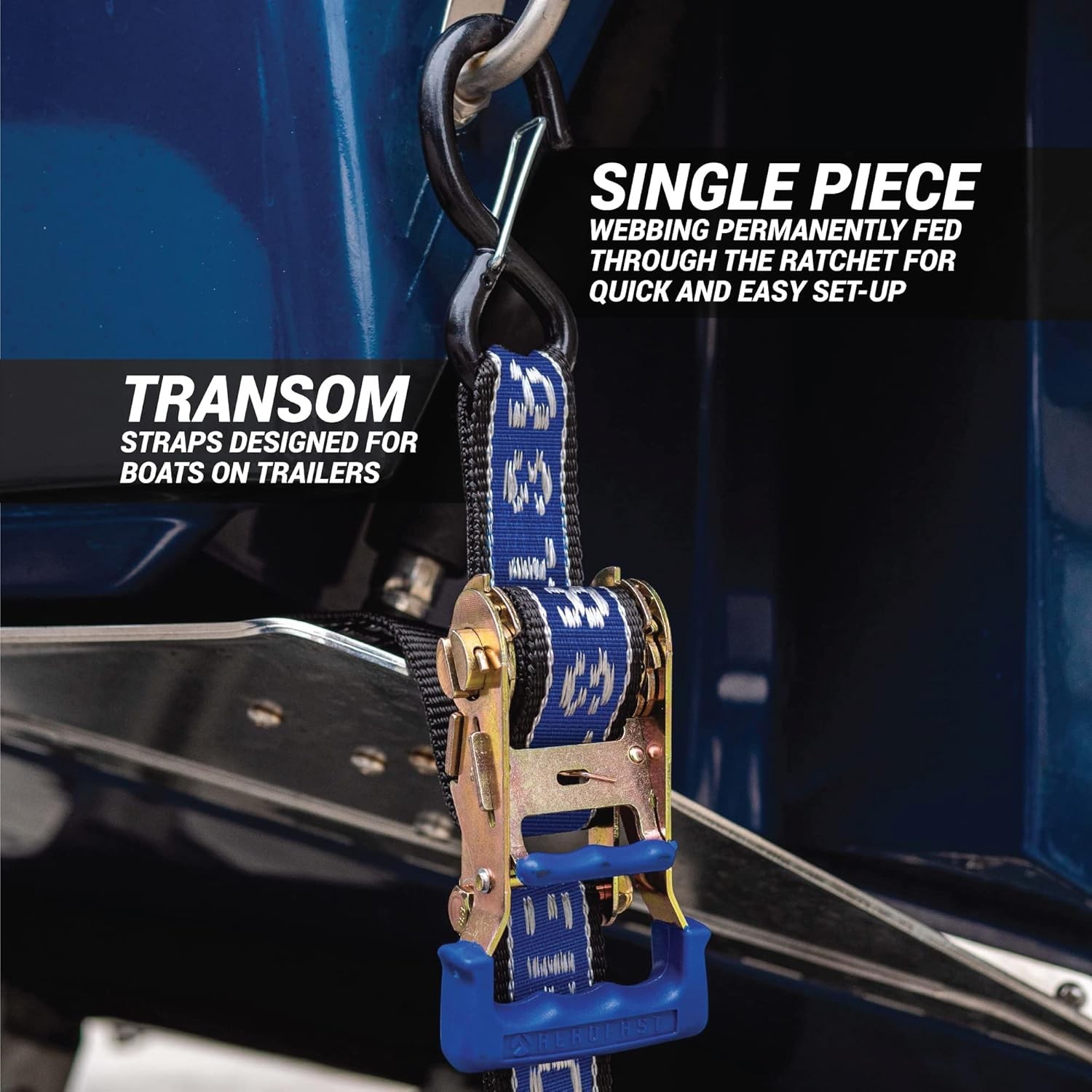 REAR TRANSOM BOAT TRAILER STRAPS RATCHET TIE DOWNS STRAP, Made in NZ - 1.5" x...