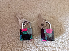 Luggage padlocks flower pattern - black lock and pink flowers set of 2 - 1 inch