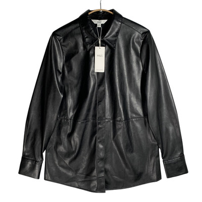 Marks & Spencer Faux Leather Jacket Size UK 12 Black Lightweight Snap Closure
