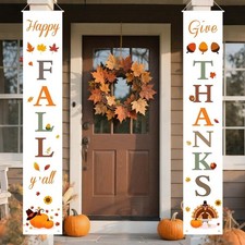 Happy Fall Thanksgiving Banner, Porch Sign for Indoor Outdoor Autumn Home Decor