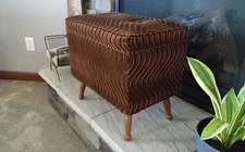 Groovy Sewing Ottoman Storage Stool with Wood Turned Legs