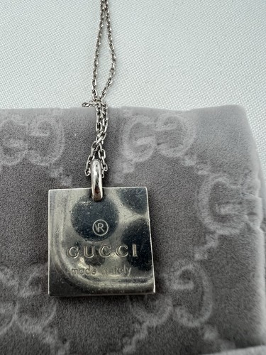 Gucci Square Plate Tag Necklace Authentic Pendant Silver 925 Sterling - Picture 3 of 5