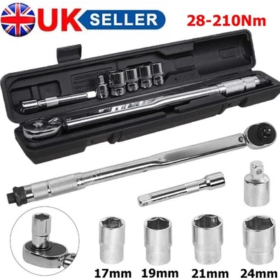 8pcs 1/2 Inch Ratcheting Torque Wrench 28 - 210Nm With 4 Drive Socket in Case - Image 1 of 4