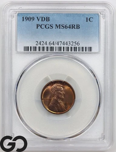 1909 VDB Lincoln Cent Wheat Penny, Red Brown, PCGS MS 64 RB ** Lustrous!