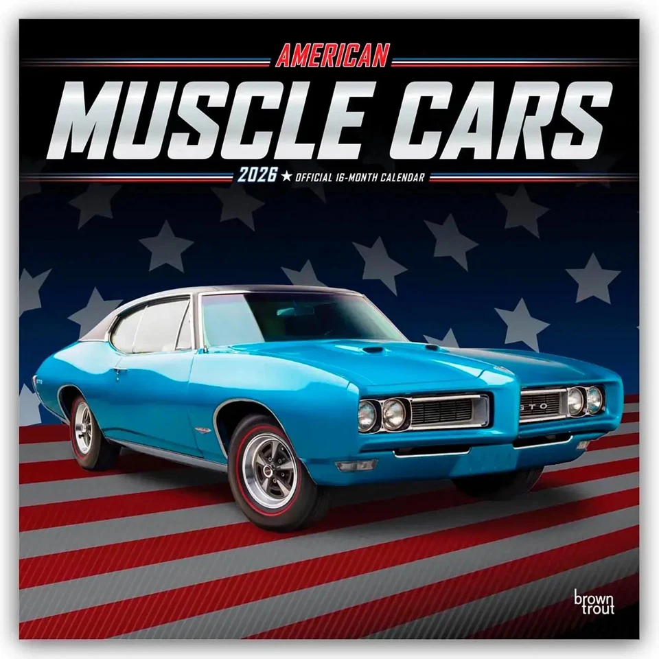 BROWNTROUT PUBLISHERS American Muscle Cars Official 2026 12 X 24 Inch (Hanging) Monthly Square Wall...