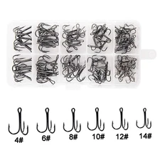 Fishing Treble Hooks Kit High Carbon Steel Treble Fishing Hooks Ring Set Stro...