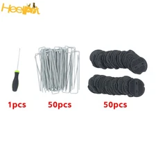 50 Pcs 6In Easy To Mount Galvanized Landscape Pins Staples W/ Gasket Washer Caps