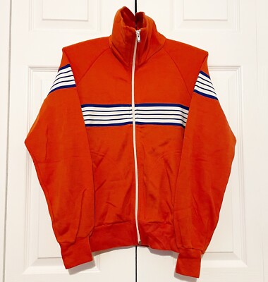 Vintage 70s Full Zip Up Track Jacket Small Andia Progress Orange Varsity Sporty