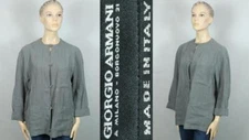 GIORGIO ARMANI Italy Gray Linen Mandarin Button Down Jacket Blazer 42