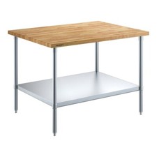 36"W x 48"L Restaurant Wood Top Work Table w/ Undershelf  Galvanized Metal Base