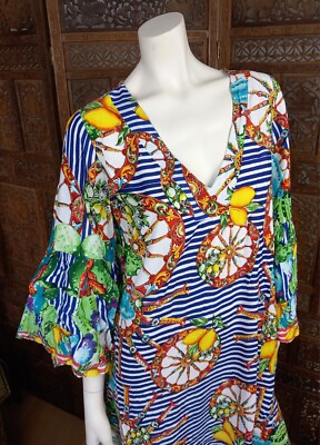 ANTICA SARTORIA Tunika Maxi Kleid 100% Viskose Strand Urlaub Boho Chic 42 44 Neu