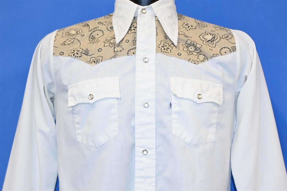 Chemise vintage des années 70 Sears Western Wear perlée avec