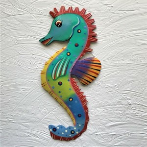 13" Seahorse w/blue face #04 nautical beach metal hanging ...