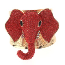 Gold Tone Metal Rhinestone Elephant Cuff Bangle Bracelet BA1428-RED