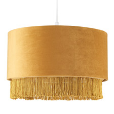 Modern Ochre Mustard Drum 14" Pendant Shade with Tassels and Embroidered Trim...