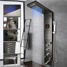Black LED Shower Panel Tower System Stainless Steel Massage Jets Shower Column