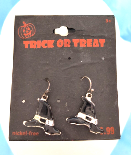New Trick or Treat Teens/Women's Dangle Earrings Witches Hats Black & Silver - Picture 7 of 15