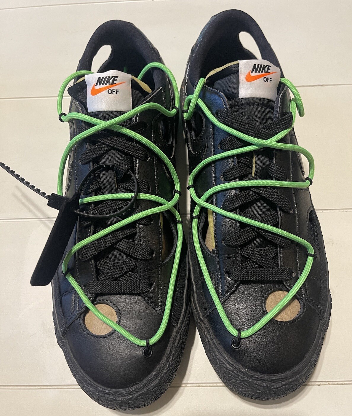 Off White x Nike Blazer Low '77 4 14 Nero Verde Elettrico DH7863 001 Taglia 10 5
