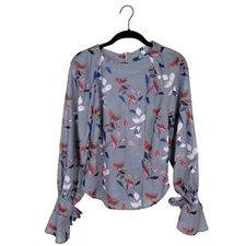 Anthropologie Eva Franco Top Size XS Claremont Printed Striped Floral Tie Sleeve