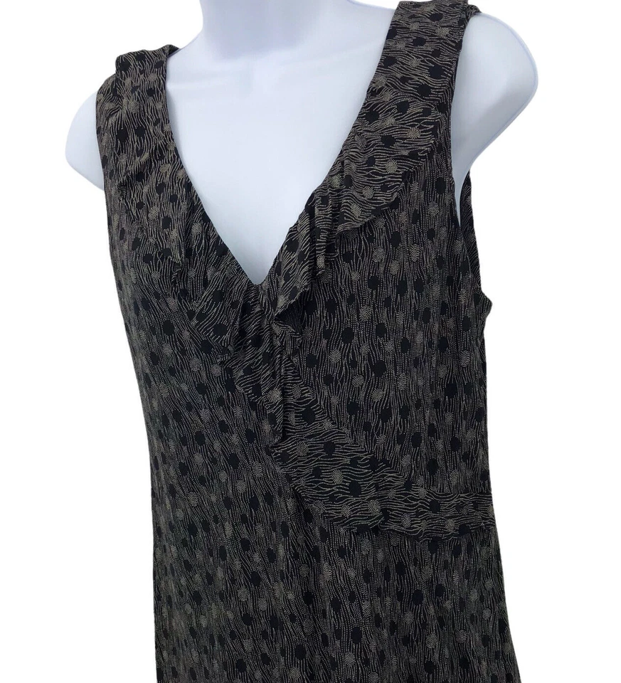 Vestido vintage para mujer talla 14 abstracto lunares dobladillo asimétrico negro sin mangas Foto 2 de 4