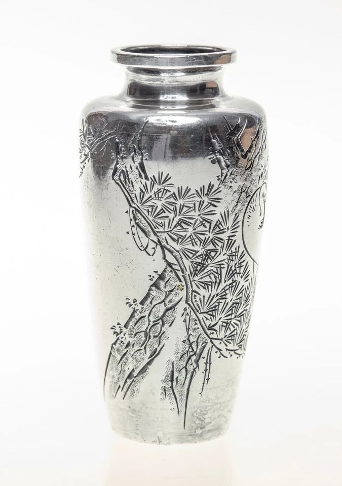 Jarrón japonés antiguo miniatura de plata - Era Meiji Foto 2 de 4