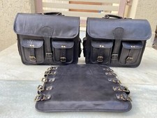 Saddle Leather Messenger Bull Hide Motorcycle Black Leather Two Bags Panniers